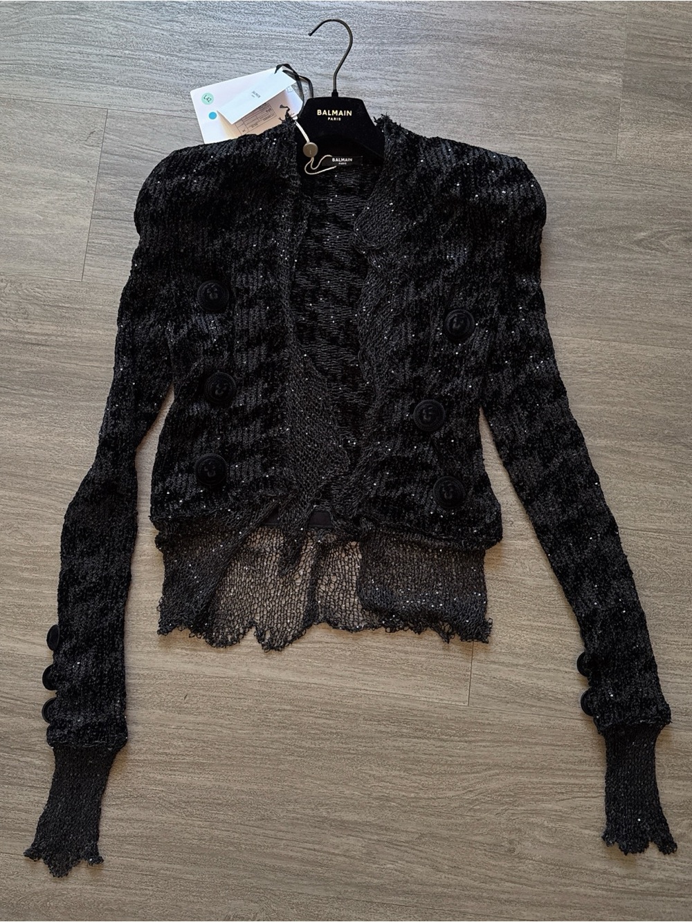 Balmain Black Sequined Double-Breasted Knit Cardigan